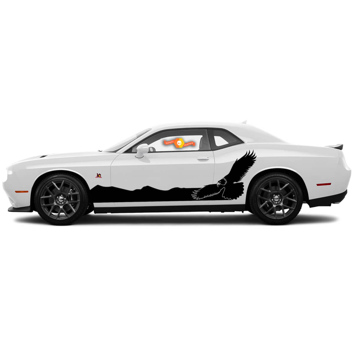 2 Side Dodge Challenger Bald Eagle Hawk Rocker Panel Side Vinyl Decals Graphics Sticker