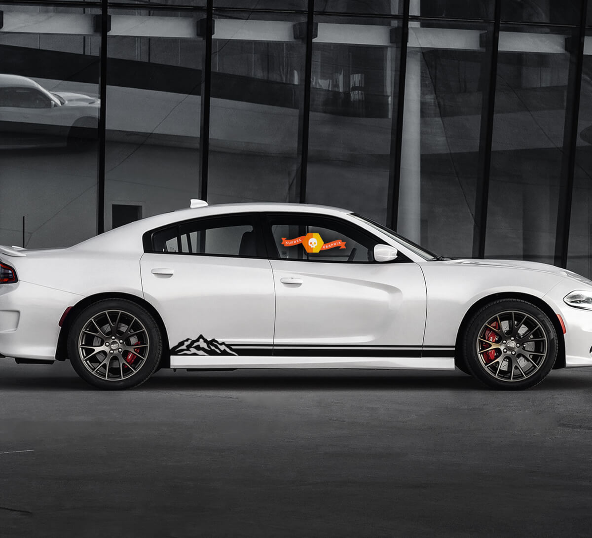 2 Side Dodge Charger Mountains Lines Rocker Panel Side Vinyl Decals Graphics Sticker