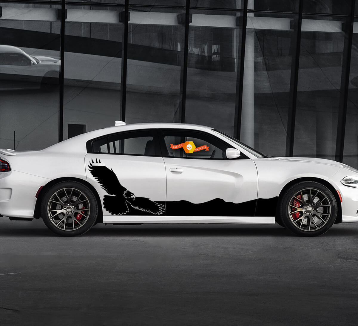 2 Side Dodge Charger Bald Eagle Hawk Rocker Panel Side Vinyl Decals Graphics Sticker