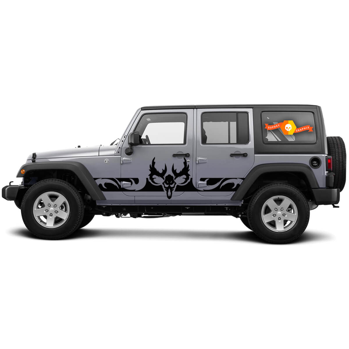 2 Side Jeep Wrangler Curved Skull Side Rocker Panel Side Vinyl Decals Graphics Sticker