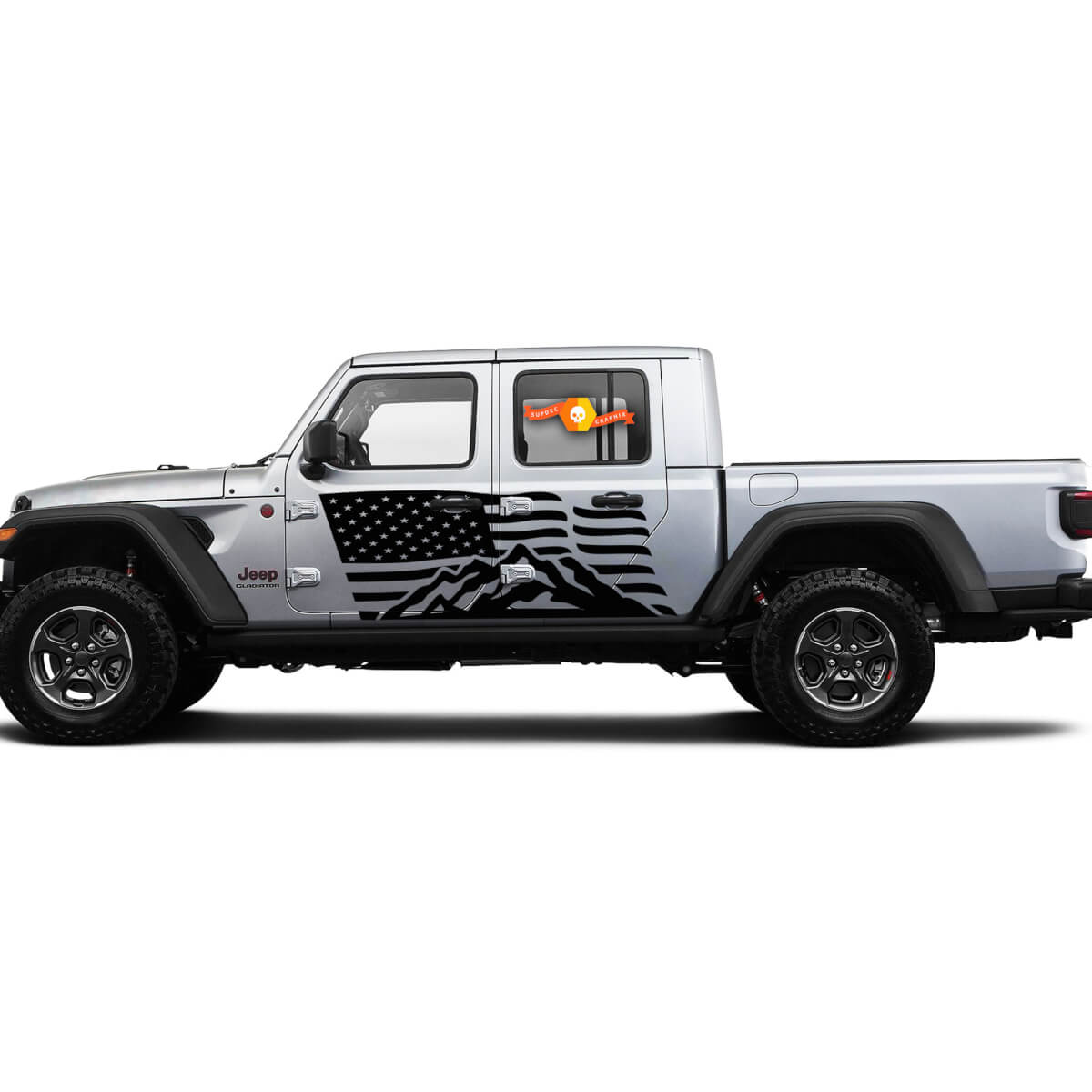 2 Side Jeep Gladiator USA Flag Mountain Door Side Vinyl Decals Graphics Sticker