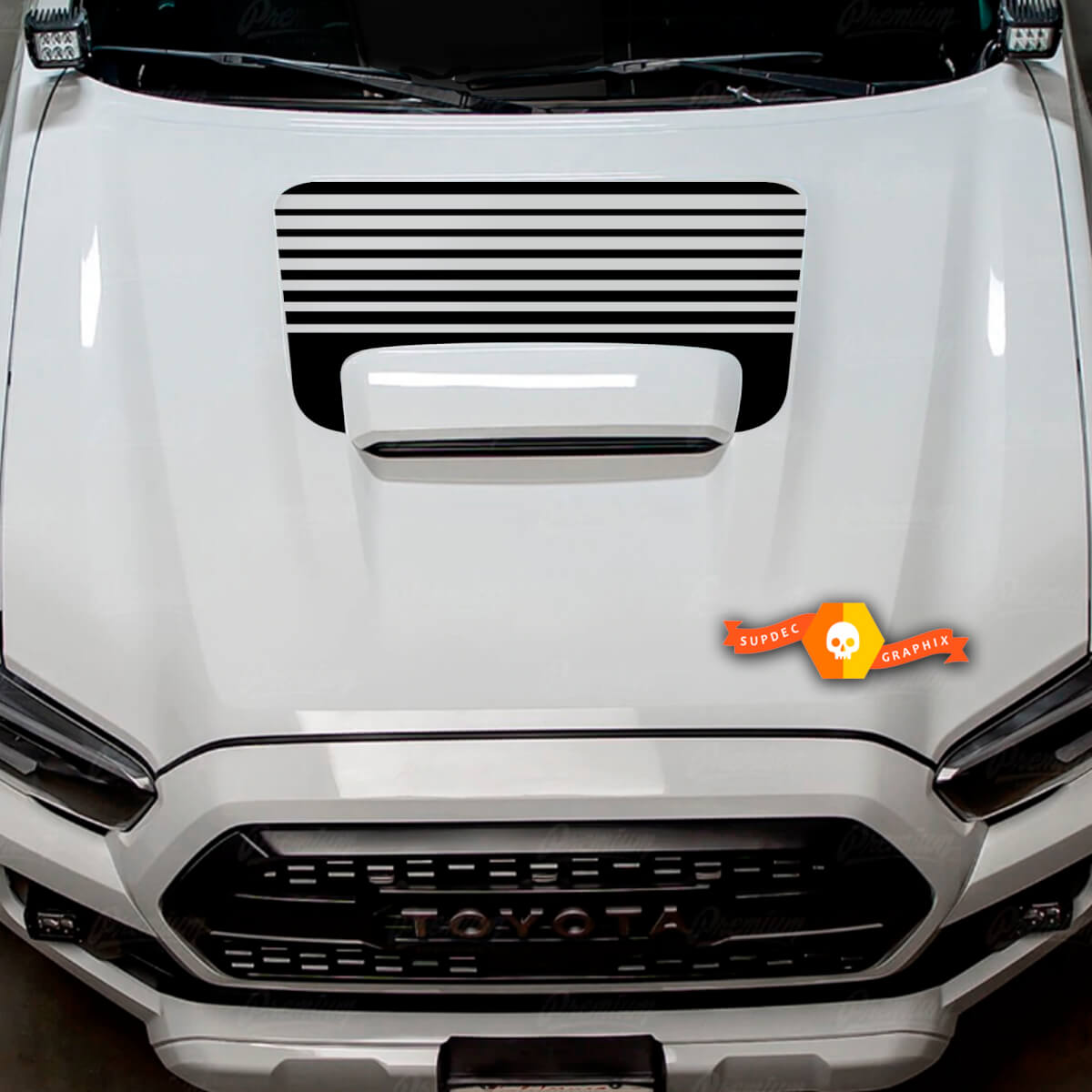 Hood Blackout Sticker Decal Strobe Stripes Graphic #2 - Fits 2016-2020 Toyota Tacoma TRD