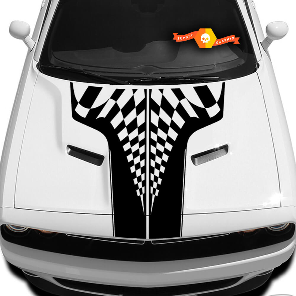 Dodge Challenger Race Checkered Hood T Decal Sticker Hood graphics fits to models 09 - 14