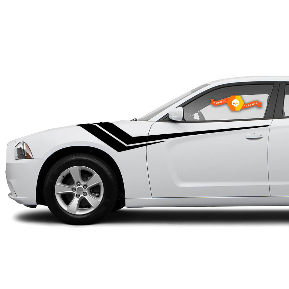 2 Dodge Charger Fender to Side THUNDER Stripes Stickers Decals Bodyline For 2011-2014