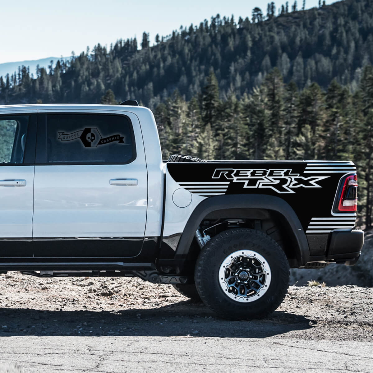 Pair Dodge Rebel TRX 2021+ Splash Grunge Ram Truck Vinyl Sticker Decal bed Graphic