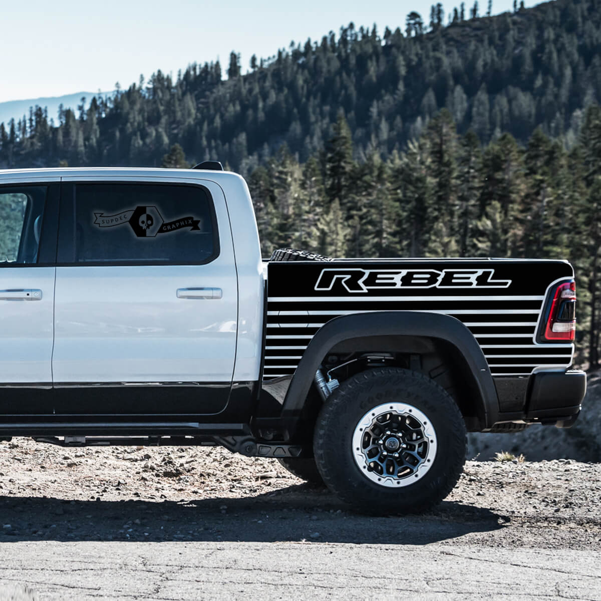 Pair Dodge Rebel TRX 2021+ Large Splash Grunge Strobe Truck Vinyl Sticker Decal bed Graphic