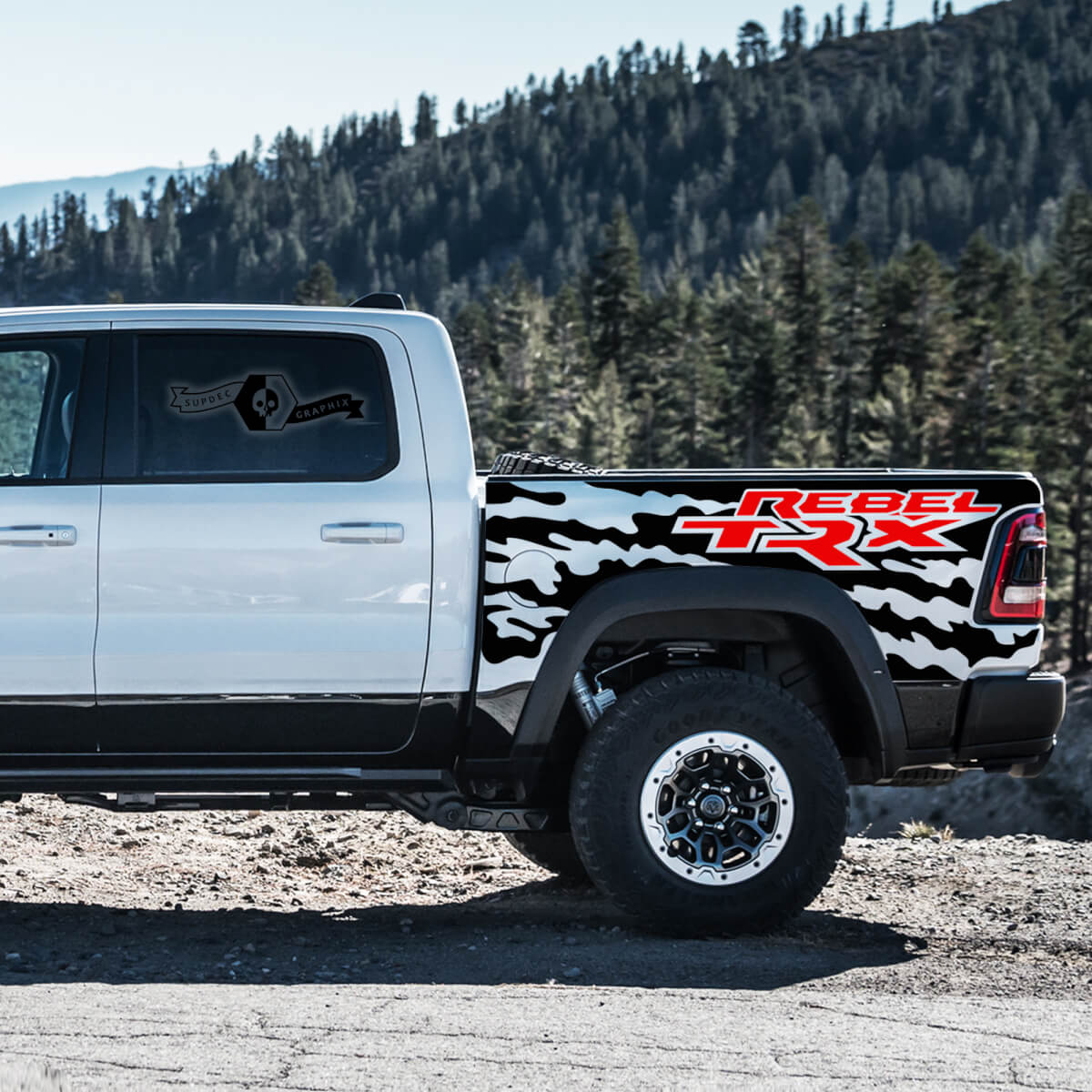 Pair Dodge Rebel TRX 2021+ Splash Grunge Ram Truck Vinyl Sticker Decal bed Graphic 2 colors