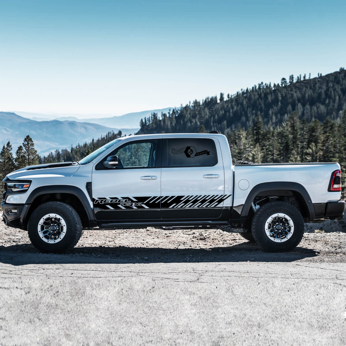 Pair Dodge Rebel TRX 2021+Door side stripe Grunge Truck Vinyl Sticker Decal Graphic