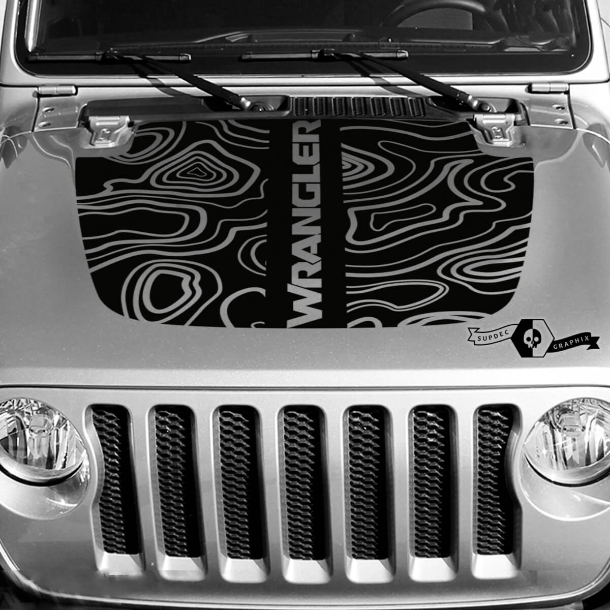 New Jeep Hood Vinyl Blackout Topographic Map Decal Sticker Text Wrangler 