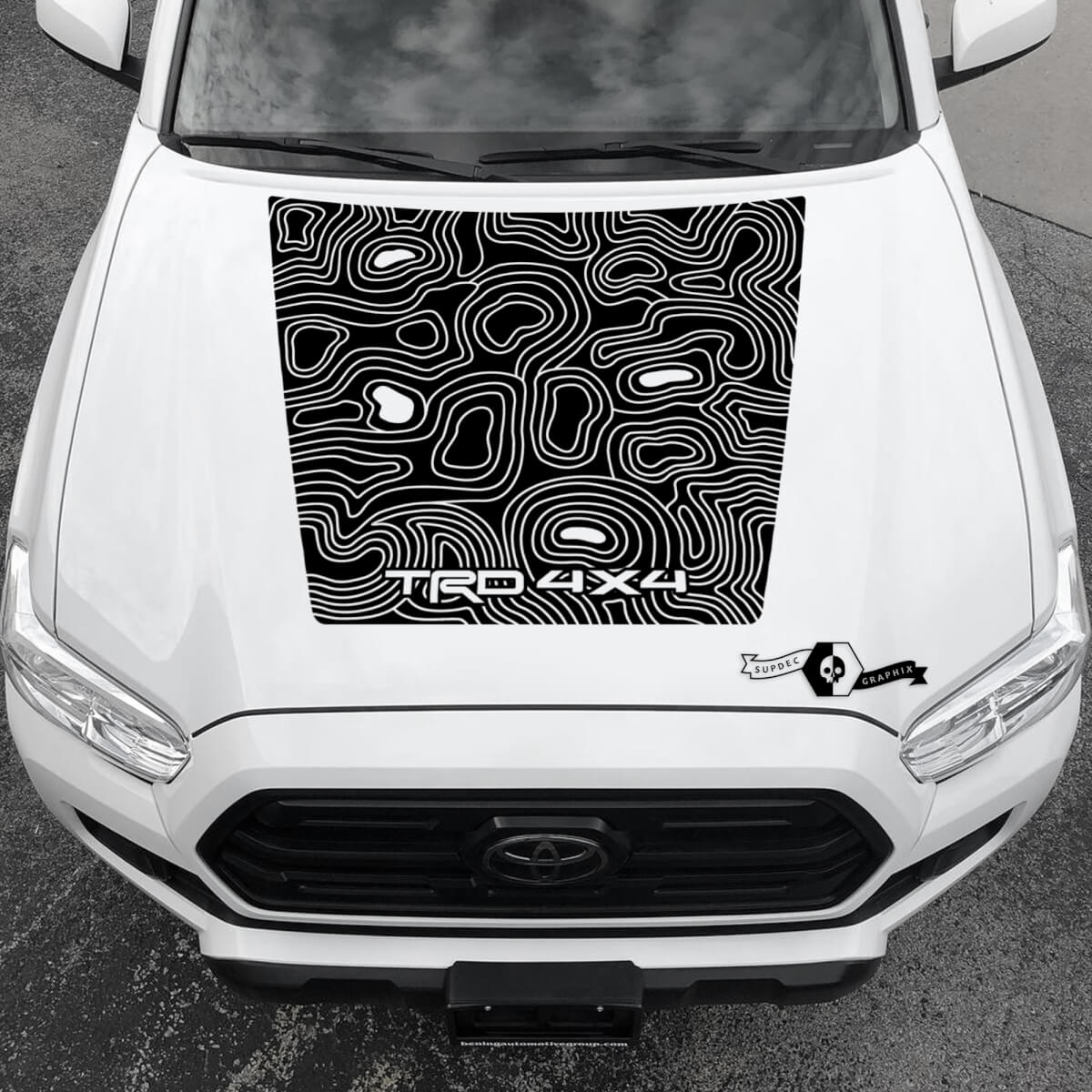 TRD 4x4 Tacoma Hood NO! Scoop Blackout Topographic Map hood Toyota Vinyl Stickers Decal fit to Tacoma 16-21
