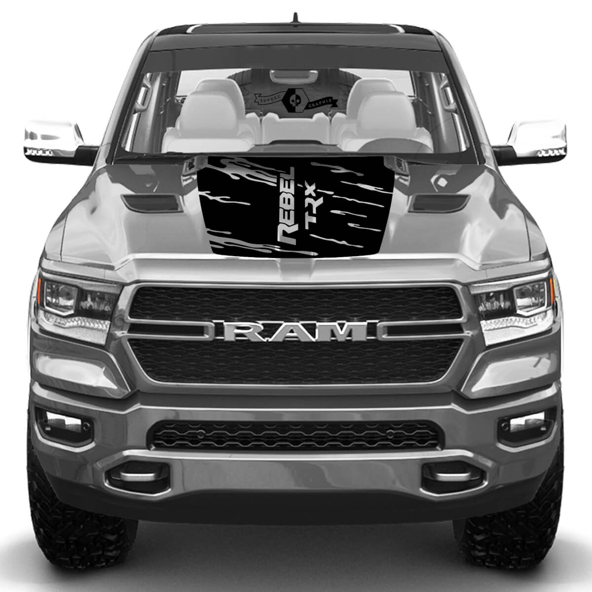 New Hood Dodge Ram Head Rebel TRX Destroyed Truck Vinyl Sticker Decal Graphic