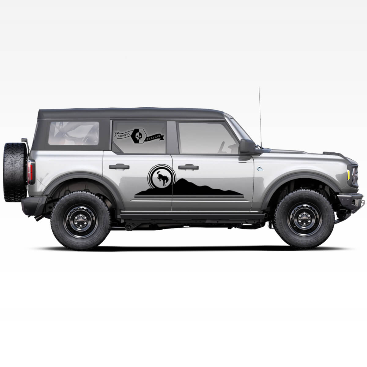 Pair of Mountains Bronco Horse Stallion Earth Logo Side Decals Stickers for Ford Bronco 2021
