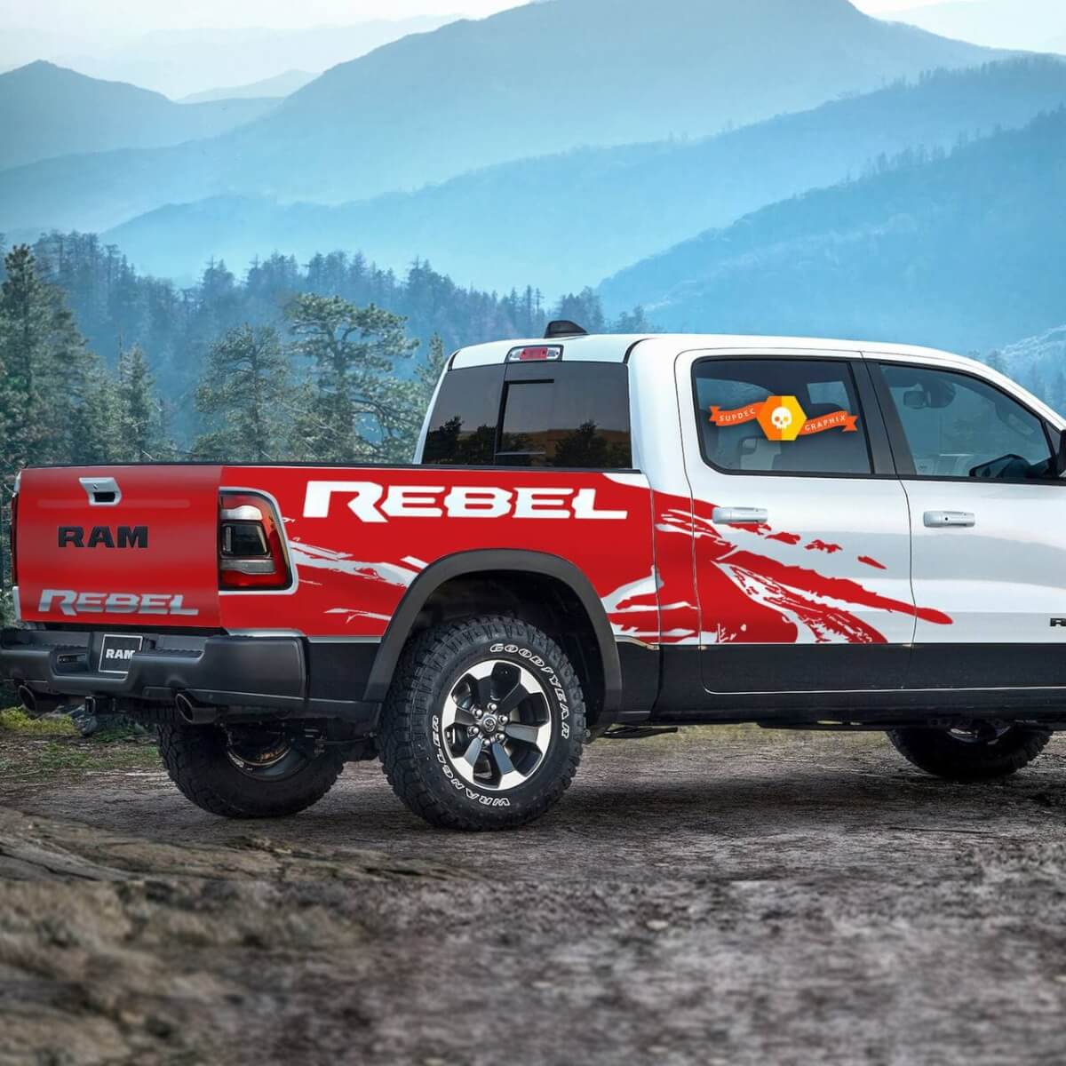 Dodge Ram Rebel Splash Ram DT model 2019 Grunge Logo Vinyl Sticker Decal Graphic Truck Camo
