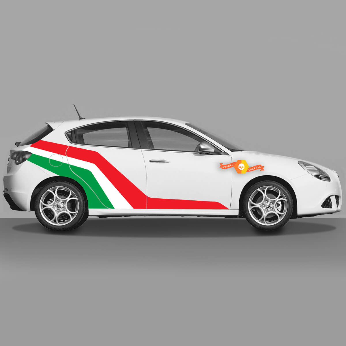 2x Default Italian Flag Colors Doors Decal fits Alfa Romeo Giulietta Stickers Decals Vinyl Graphics Extended Altered