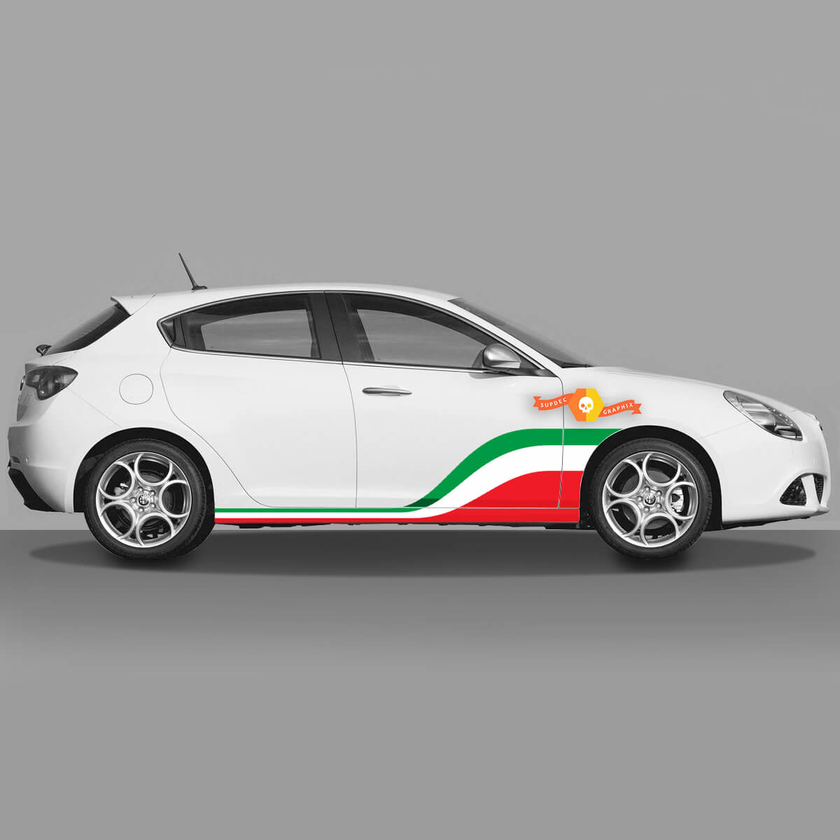 2x Default Italian Flag Colors Doors Decal fits Alfa Romeo Giulietta Stickers Decals Vinyl Graphics Front Door
