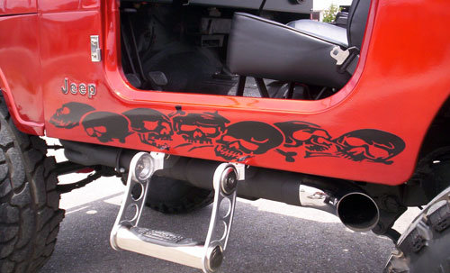 2 Skull skulls rocker  Jeep Wrangler CJ XJ YJ TJ Hood Sticker Decal