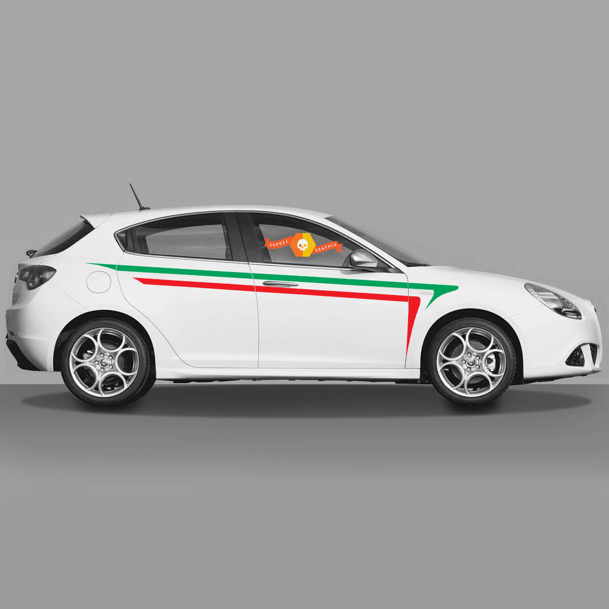  Pair Vinyl Decals Stickers  Alfa Romeo Giulietta Graphics Italy Flag Up on the Doors 2021