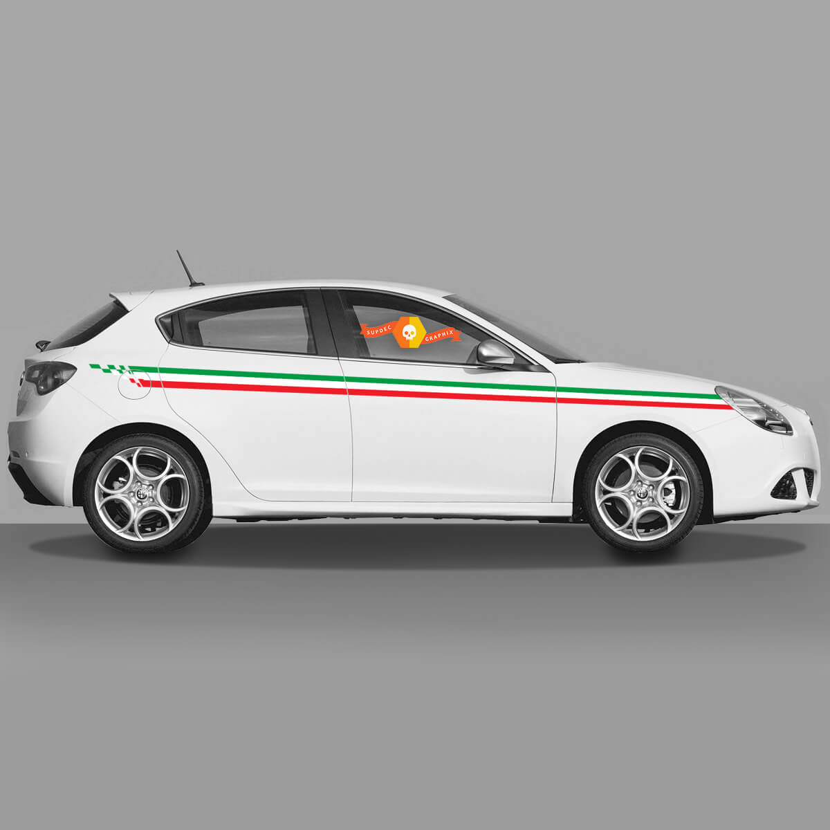 2x Colori Bandiera Italiana Predefiniti Adesivi per Porte Carrozzeria si adattano ad Alfa Romeo Giulietta Adesivi Strisce Grafiche in Vinile
