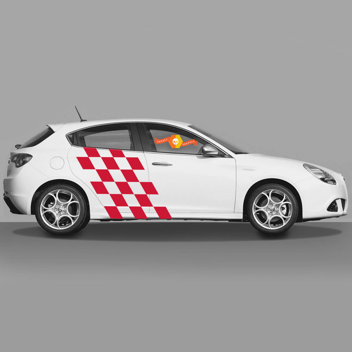 2x Doors Body Decal fits Alfa Romeo Giulietta Stickers Decals Vinyl Graphics checkered flag Finish 2021