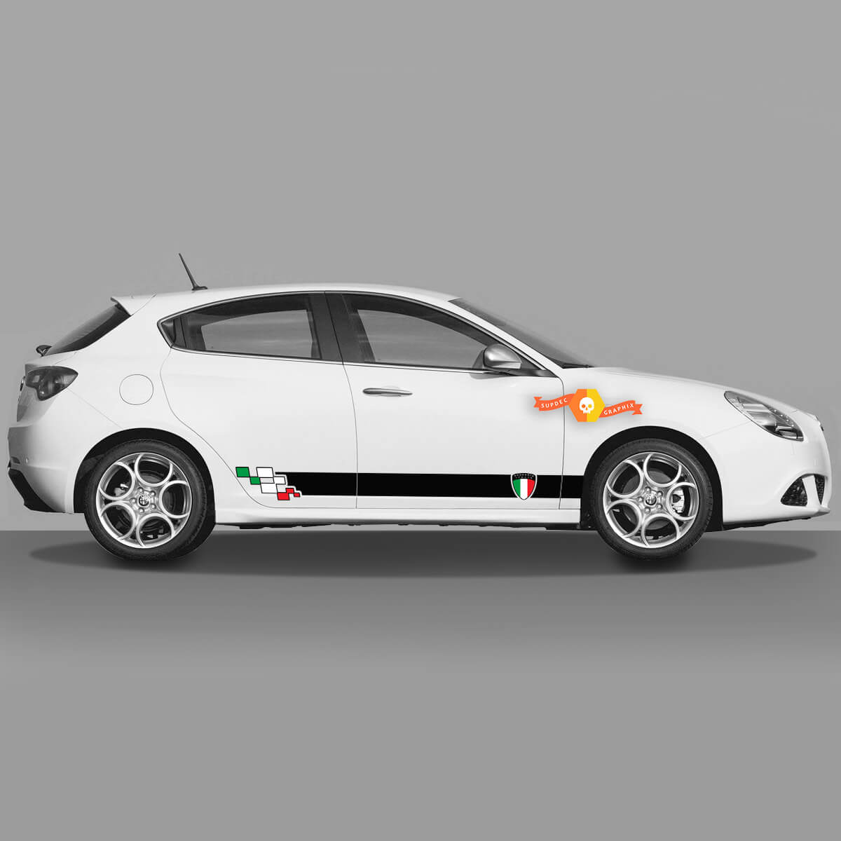 2x Porte Adesivo Carrozzeria si adatta a Adesivi Alfa Romeo Giulietta Grafica in Vinile, Bandiera Italiana Stemmi Nuovi
