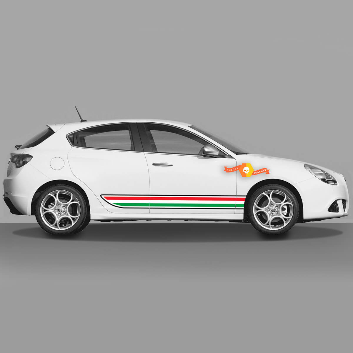 2x Doors Body Decal fits Alfa Romeo Giulietta Stickers Decals Vinyl Graphics, Italian Flag Light 2021