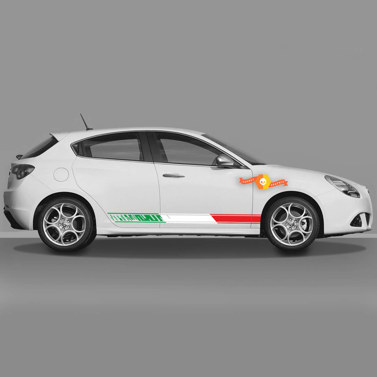 2x Doors Body Decal fits Alfa Romeo Giulietta Stickers Decals Vinyl Graphics, Italian Flag, Bright Day