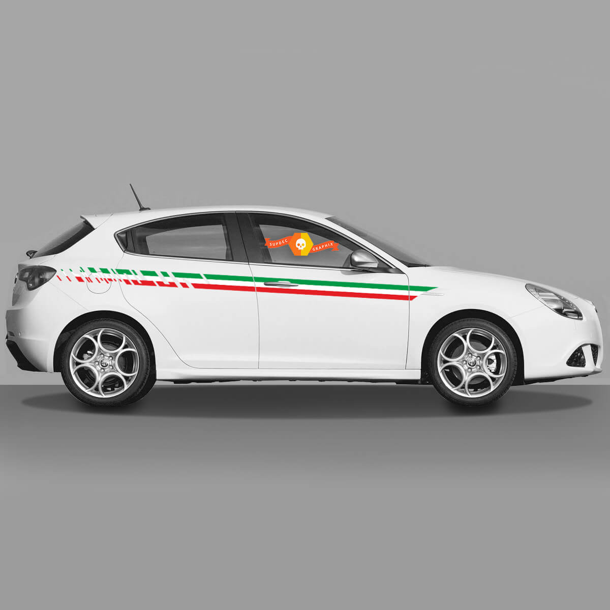 2x Doors Body Decal fits Alfa Romeo Giulietta Stickers Decals Vinyl Graphics,  Plain Linear Italian Flag