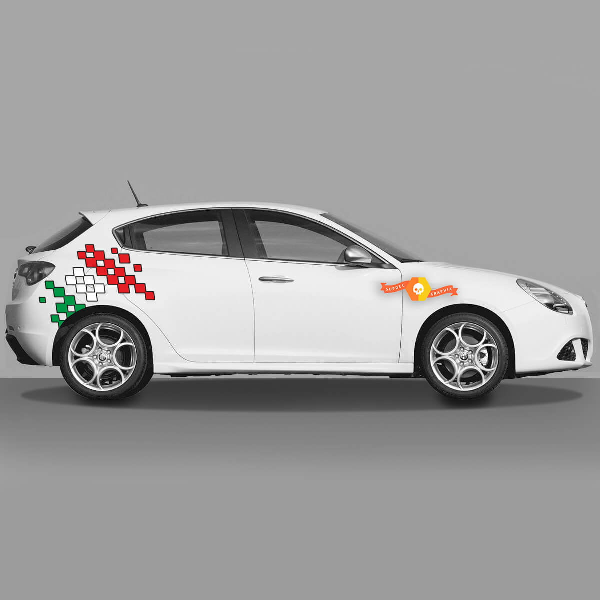 2x Doors Body Decal fits Alfa Romeo Giulietta Stickers Decals Vinyl Graphics, Italian Flag Puzzle