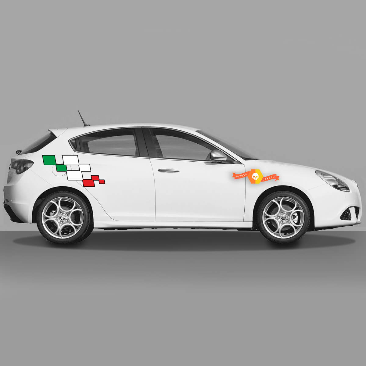 2x Doors Body Decal fits Alfa Romeo Giulietta Stickers Decals Vinyl Graphics, Italian Flag Big Puzzle