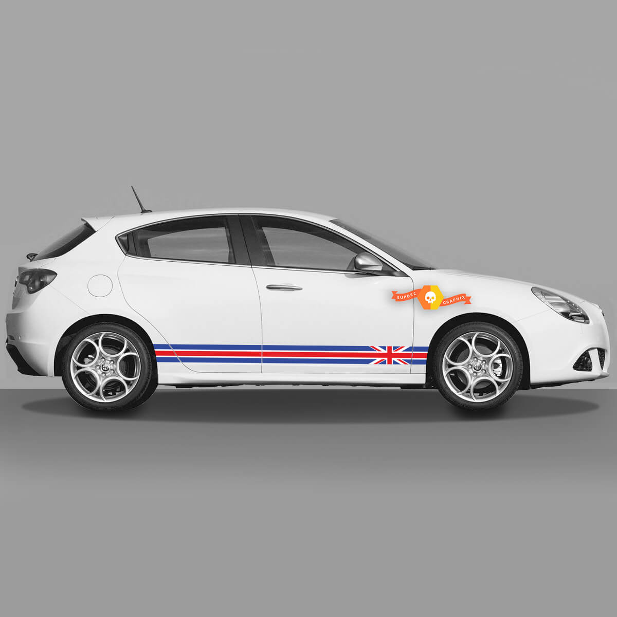 2x Doors Body Decal fits Alfa Romeo Giulietta Stickers Decals Vinyl Graphics, British Flag Full length