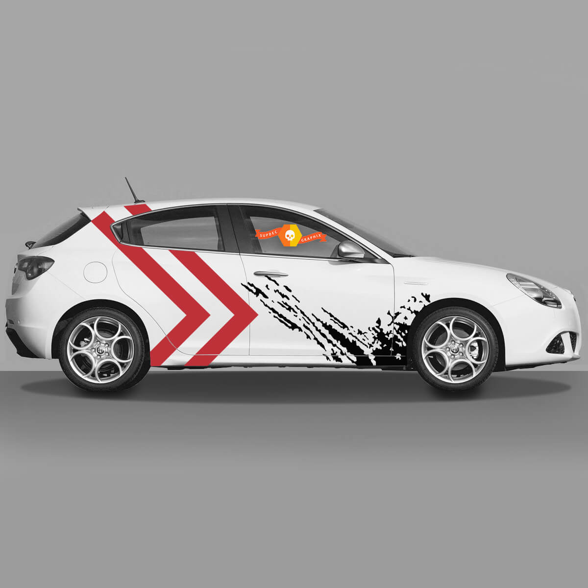 2x Doors Body Decal fits Alfa Romeo Giulietta Stickers Decals Vinyl Graphics Full Width Red Arrows Plus Flying Mud