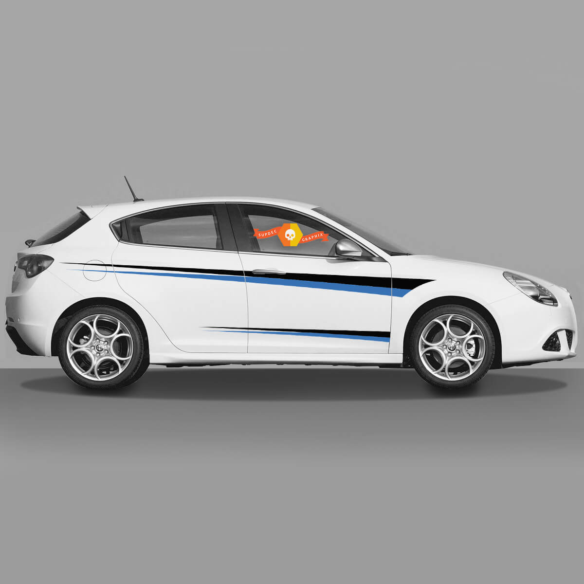 Pair Vinyl Decals side Stickers Alfa Romeo black and blue coloring new 2022
