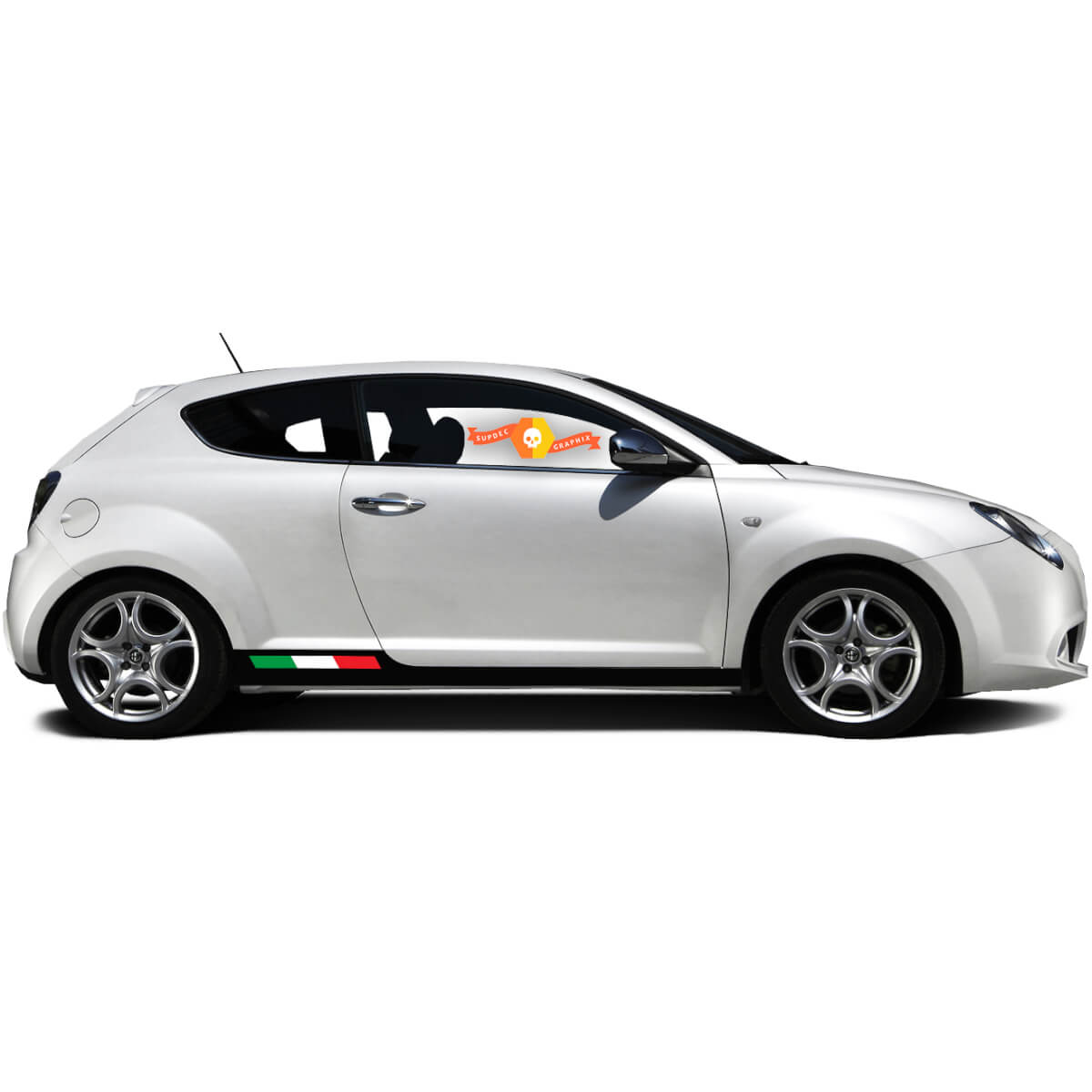 Pair Vinyl Decals side Graphic Stickers Alfa Romeo Rocker Panel MITO Italy flag left flattened 2022