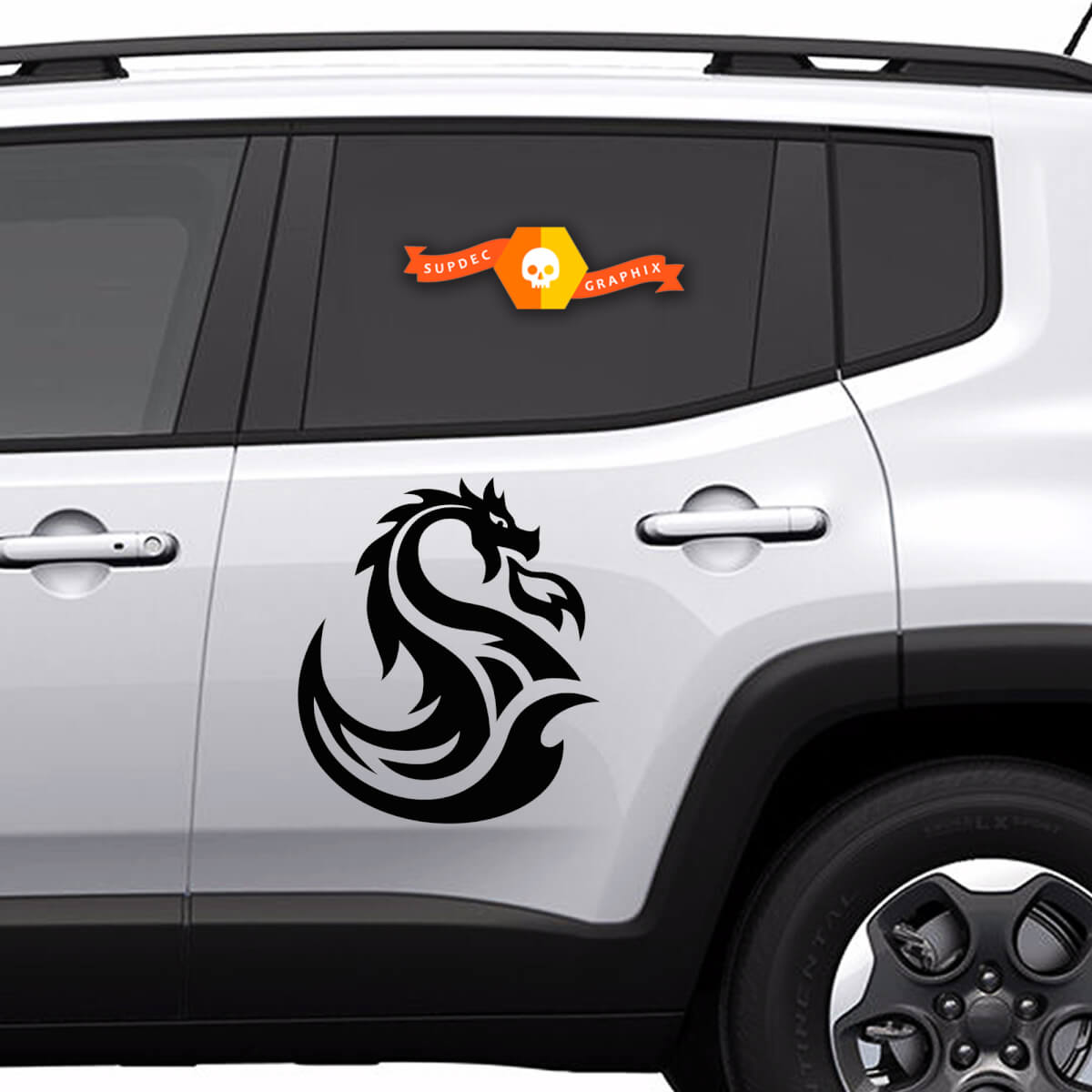 Pair Vinyl Decals side Graphic Stickers Jeep Renegade dragon silhouette New 2022