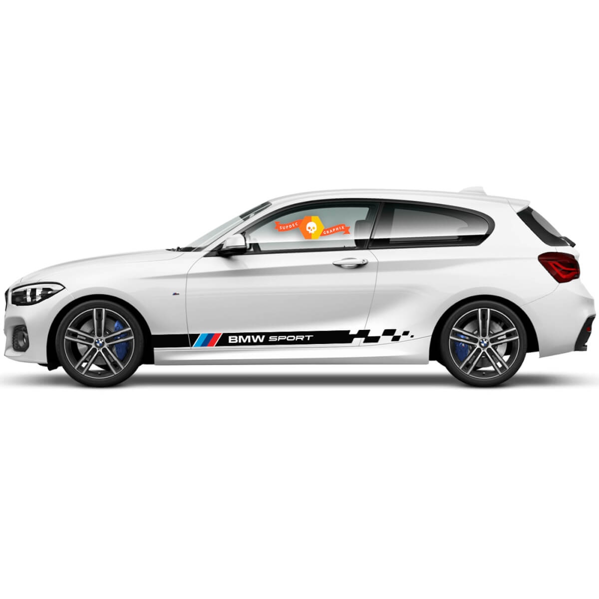 Pair Vinyl Decals Graphic Stickers side  bmw 1 series 2015 checkered flag Rocker panel sport new