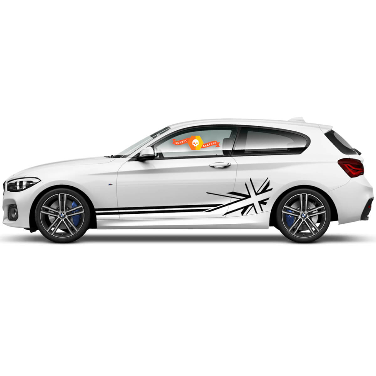 2 x Vinyl Decals Graphic Stickers side bmw 1 series 2015 checkered flag rocker panel British flag new
