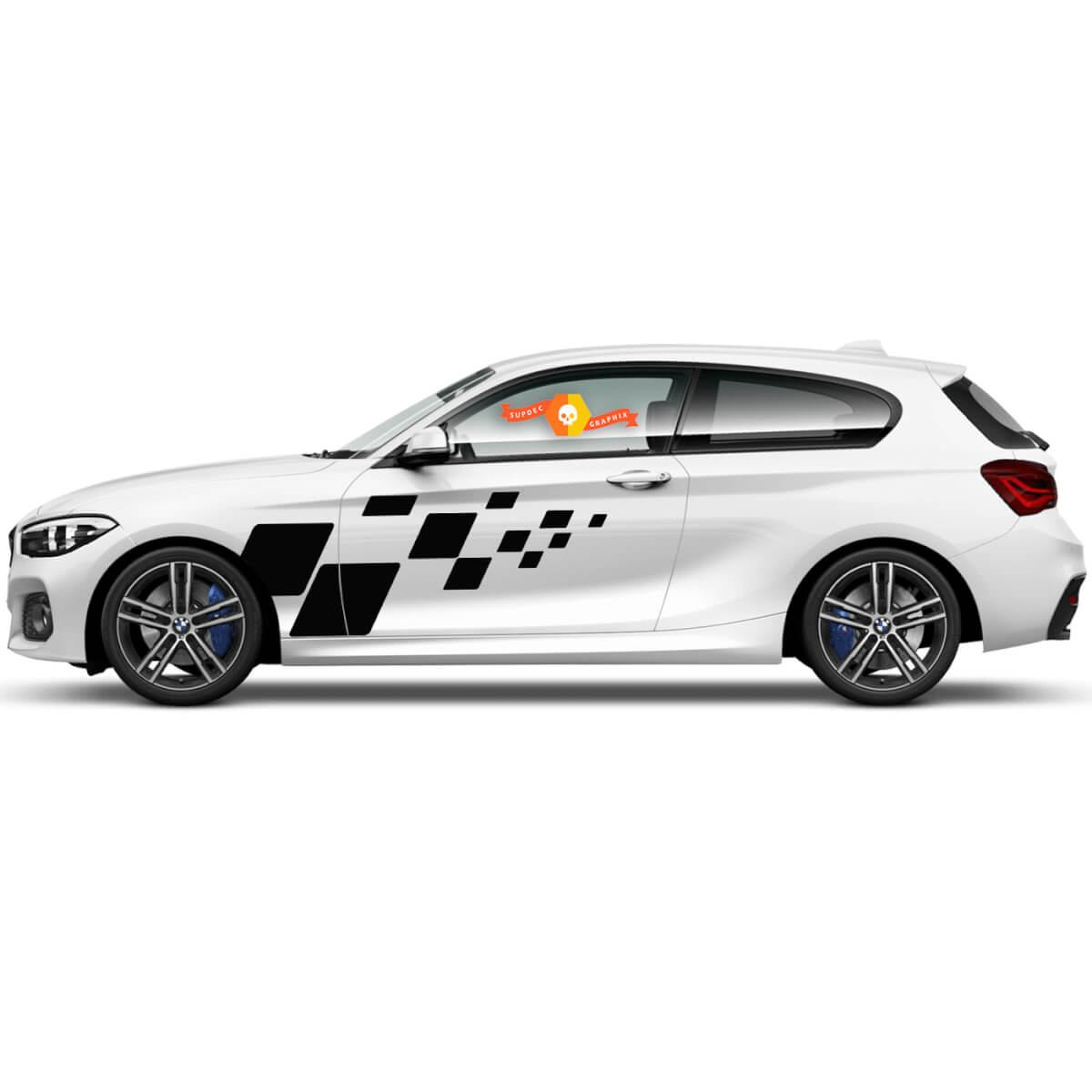 2x Vinyl Decals Graphic Stickers side bmw 1 series 2015 door drawing black squares checkered flag
