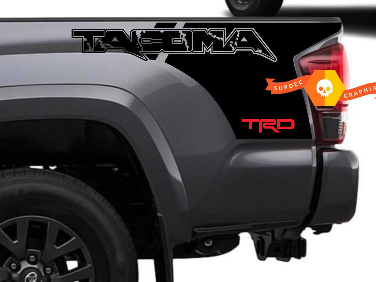 One side of TRD Tacoma in Raptor style Bed Side Vinyl Decals Kit Stickers for Tacoma 16-21 2 colors
