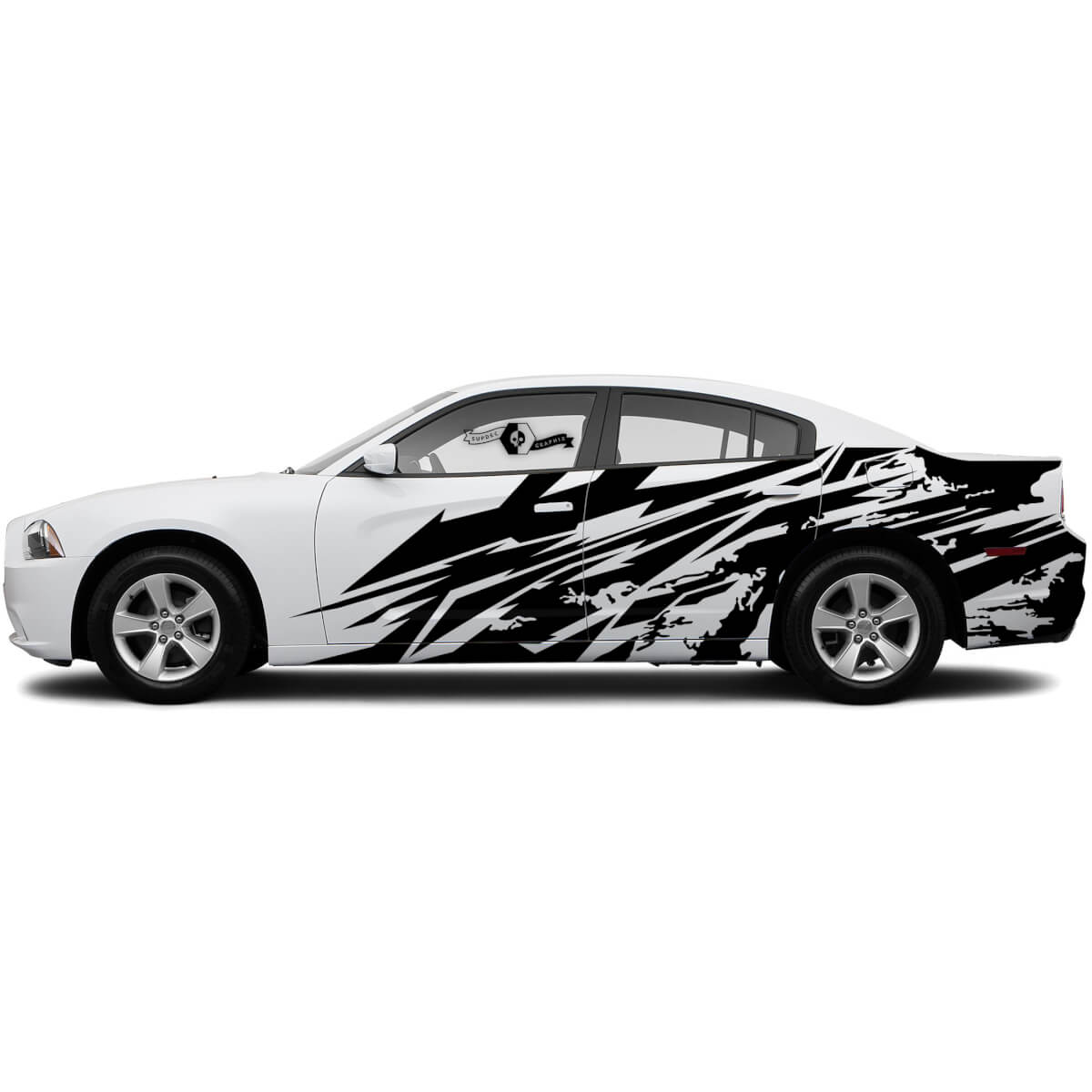 Pair Dodge Charger Challenger SRT Destroyed Door Side Grunge Вestroyed Stickers Decals Vinyl Graphics Conversely