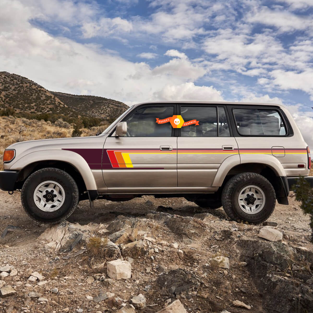 2x Land Cruiser TRD Side doors Retro Stripe Vinyl Decals Stickers for Toyota Splash 4Land Cruiser TRD