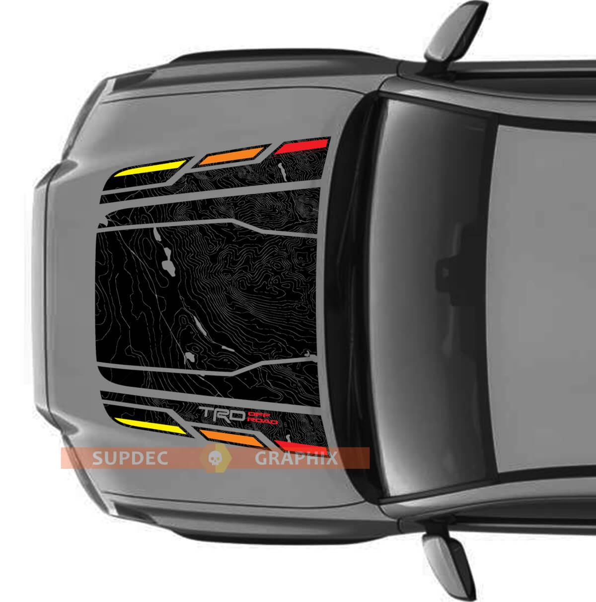 Hood TRD Vintage Off Road NO SCOOP Topographic Map Hood Vinyl Stickers Decal fit to Toyota Tacoma 2016 - 2021 models