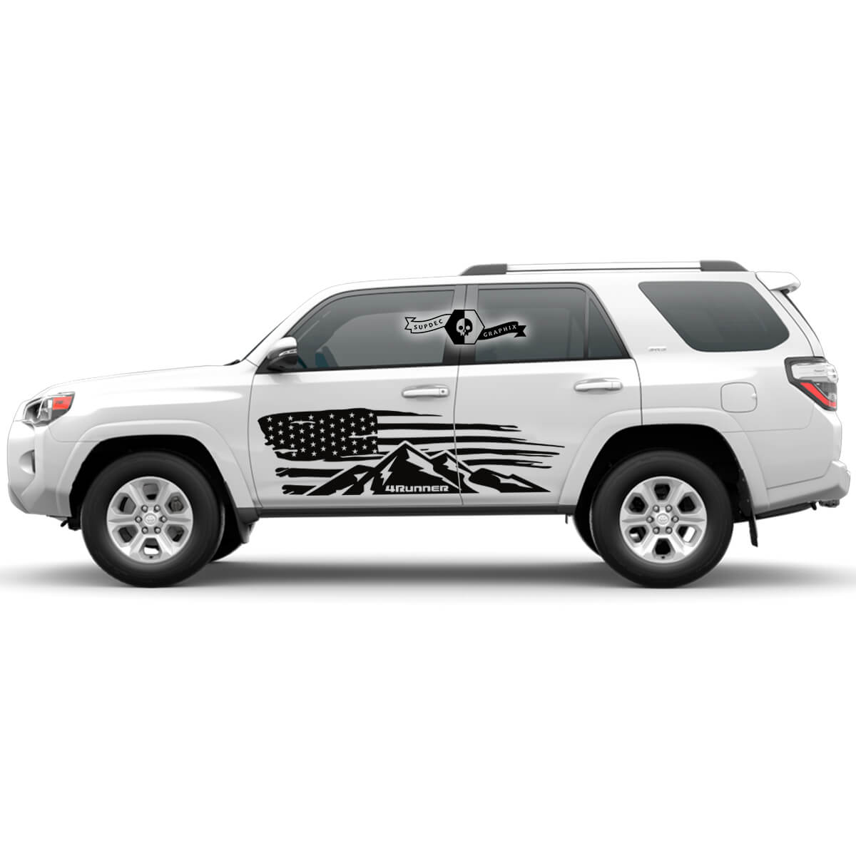 Pair 4Runner 2023 Side Doors USA Flag Distressed Vinyl Mountains Decals stripe Stickers for Toyota 4Runner TRD 