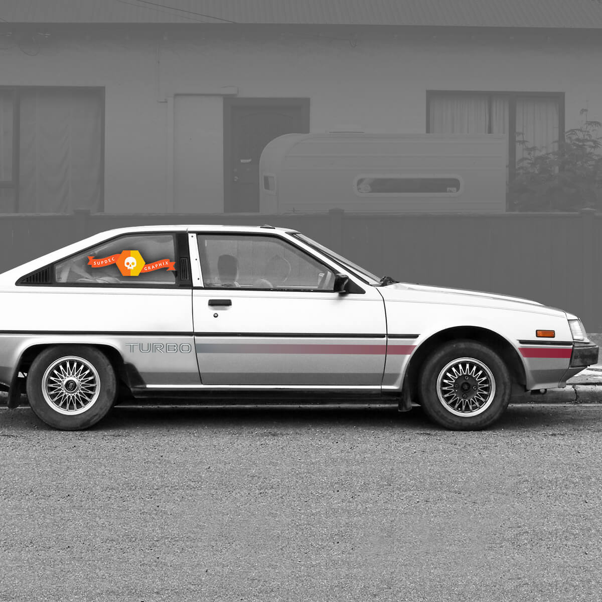 Mitsubishi Cordia Turbo striping kit CORDIA 2x side stripes vinyl body decals sticker graphics 2 Colors