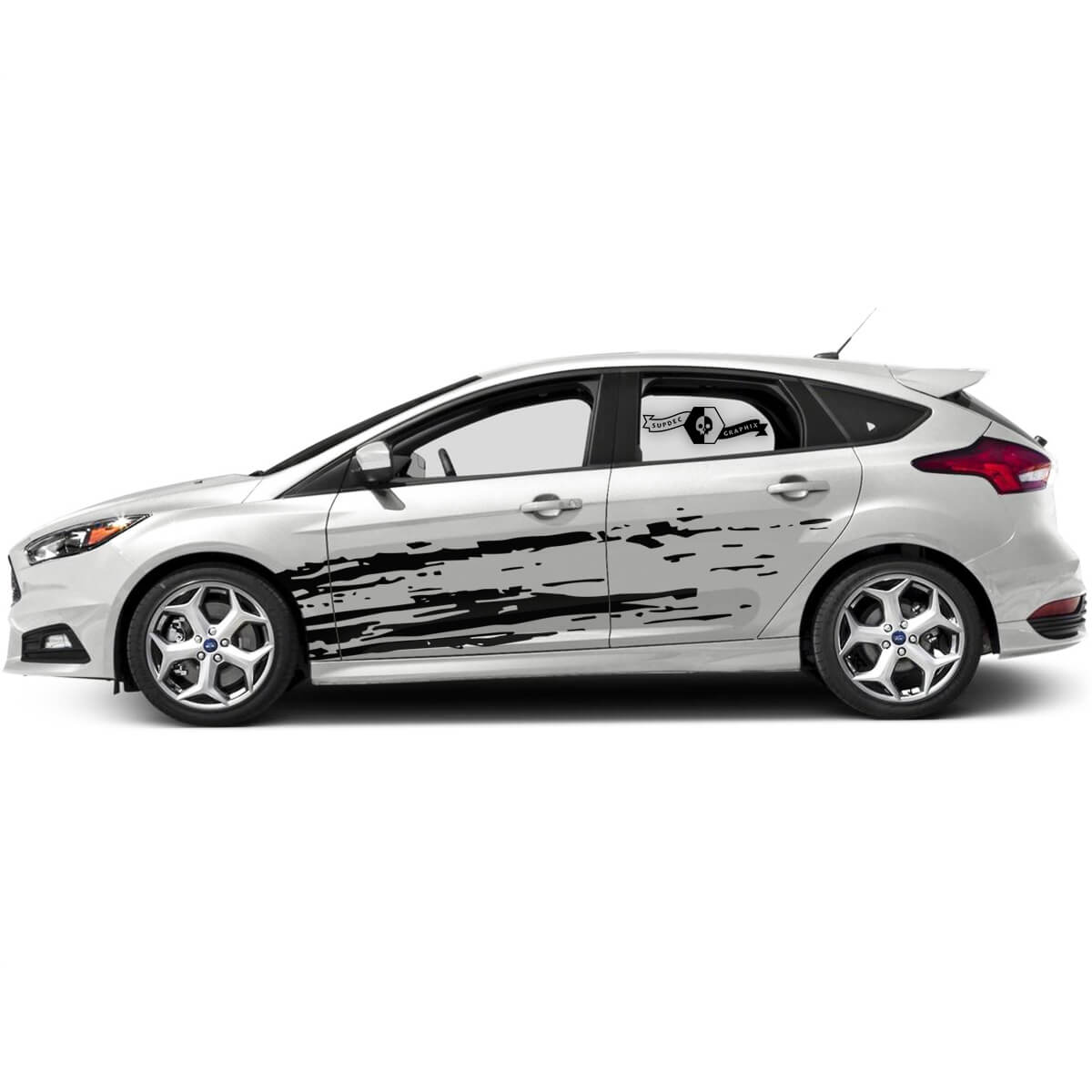 Pair Ford Focus ST Splash Destroyed Side Door Rocker Panel side stripes Stickers Decals Graphic Kit
