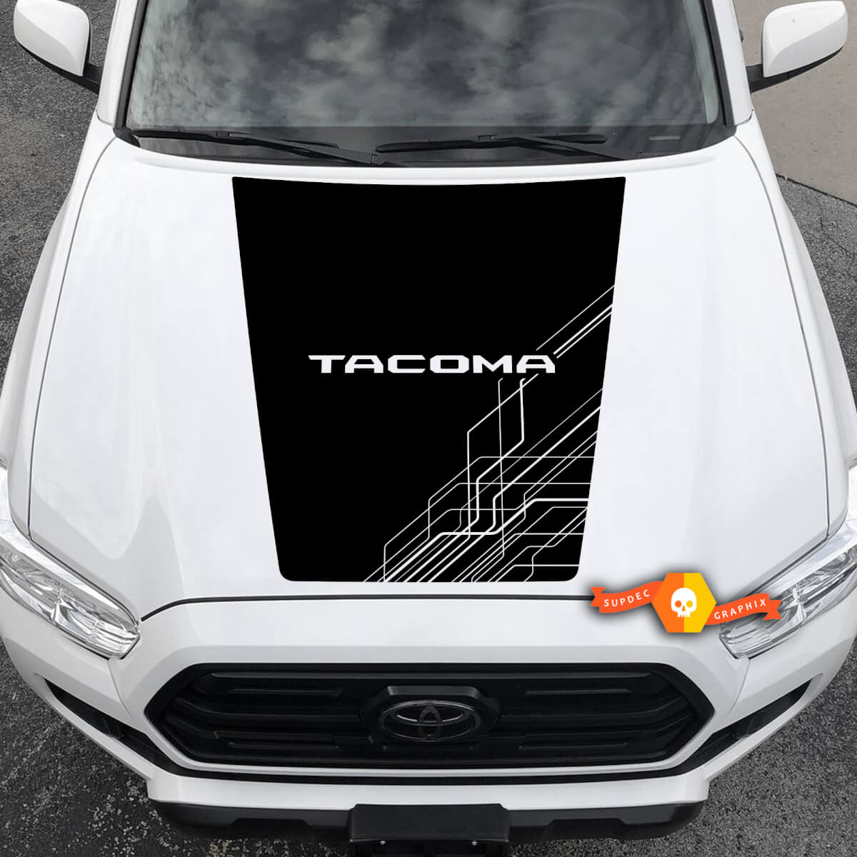 Modern 2016 - 2021 Toyota Tacoma Hood Abstract Lines Vinyl Decal Sticker Graphic Kit - No Scoop!