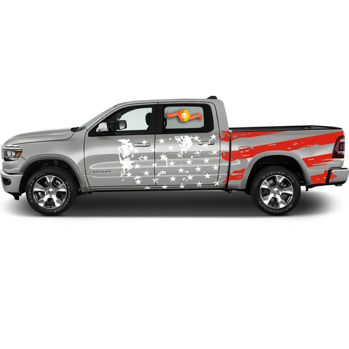 Dodge Ram 1500 Bed Side 2 Colors US Flag Racing Rear Stripe Vinyl Decal Sticker