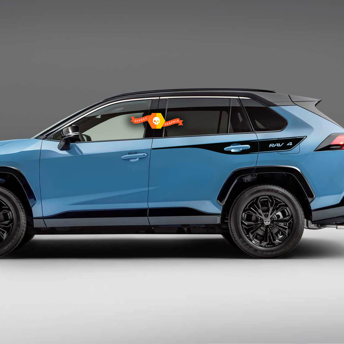 Two Side Body Hockey Stripe Doors Rocker Panel Decals Sticker Fits Toyota Rav4 2019 - 2022