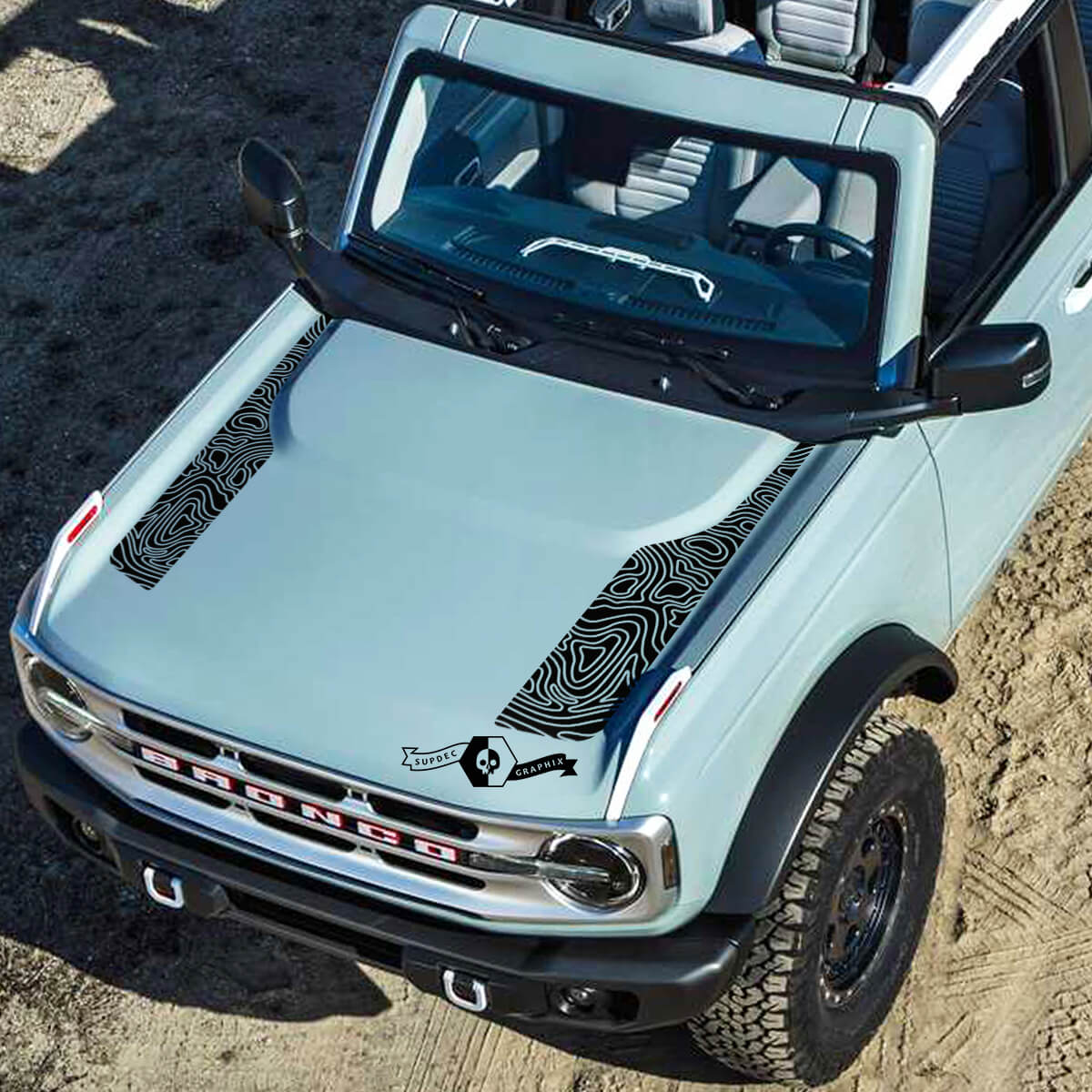 New Ford Bronco 2021 2022 Logo Topographic Map Hood Vinyl Decal Kit Sticker Graphic