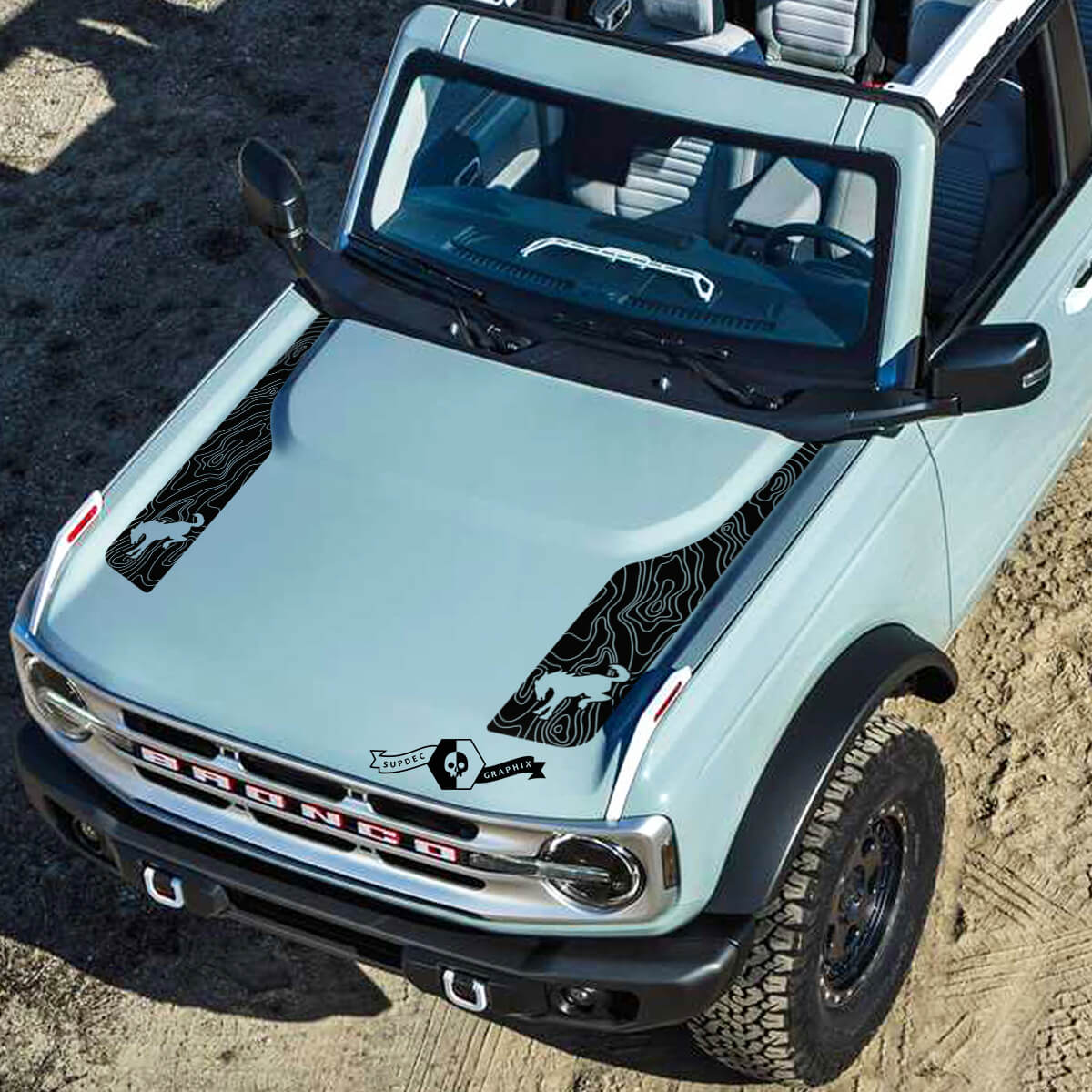 New Ford Bronco 2021 2022 Logo Topographic Map Bronco Logo Hood Vinyl Decal Kit Sticker Graphic