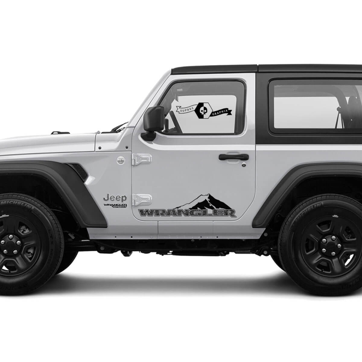 2 New JEEP Wrangler Door Mountains Topographic Map side Graphics Decal Sticker
